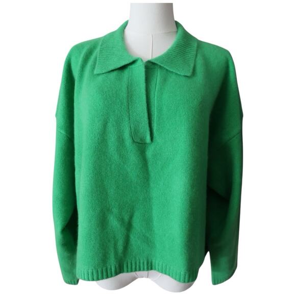 Jumper 1234 Lightweight Crop Collar Cashmere Cropped Sweater Bright Green Sz 4/L - Picture 6 of 11